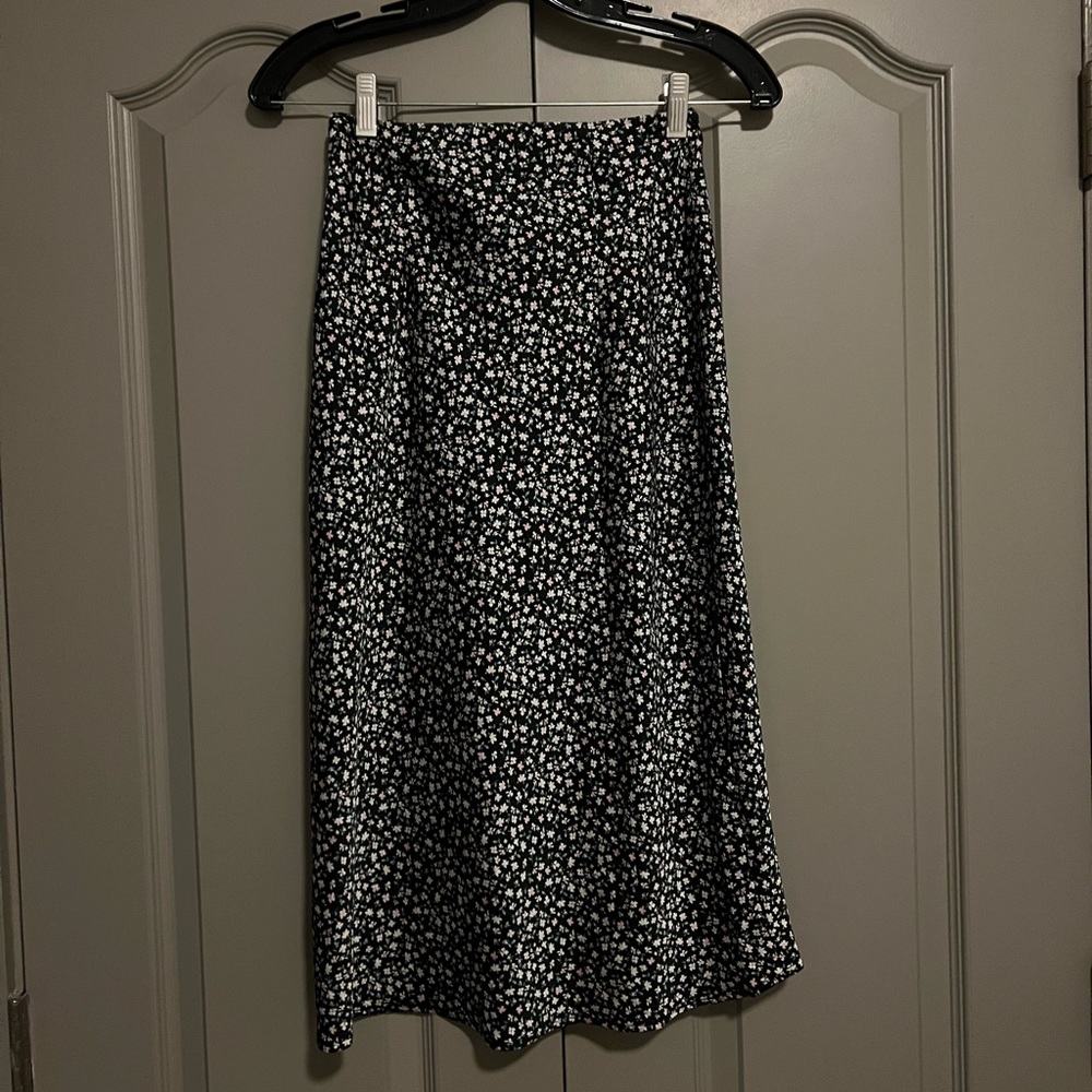 H&M Black Floral Slip Midi Skirt
